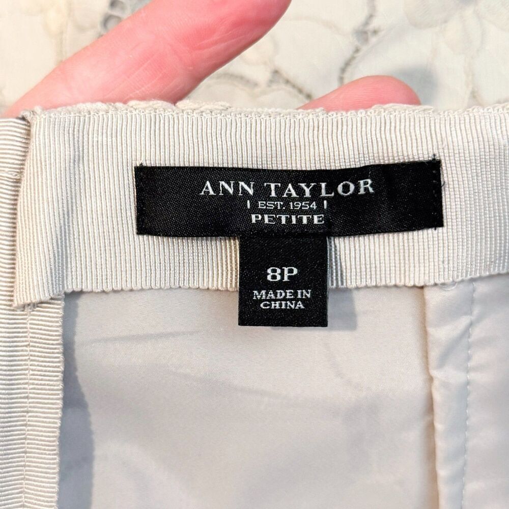 Ann Taylor Petite Floral Lace Embroidered Lined Skirt Taupe Career Spring 8 P - Picture 2 of 10